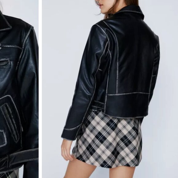 Nastygal Real Leather Oversized Shaded Jacket - Picture 3 of 5